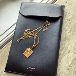 Celine Gold Rectangular Pendant Necklace